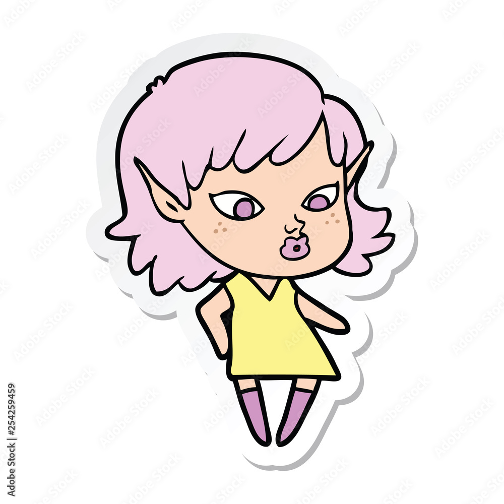 sticker of a pretty cartoon elf girl sticker of a pretty cartoon elf girl