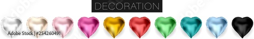 Collection of realistic vector foil helium heart shaped balloons isolated on white background