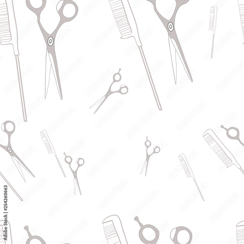 Seamless pattern illustration in vector, attributes and hairdressing accessories Seamless pattern illustration in vector, attributes and hairdressing accessories