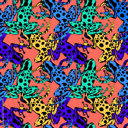 Poison-dart frogs Dendrobates . Vector study of colors and patterns.