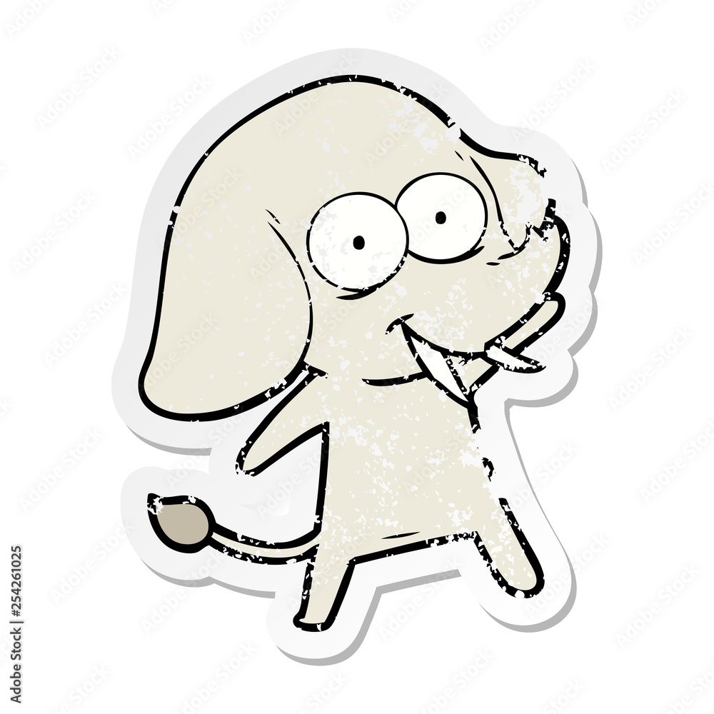 distressed sticker of a happy cartoon elephant distressed sticker of a happy cartoon elephant