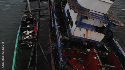Shipwreck Left to Decay in Ocean Filled with Garbage.