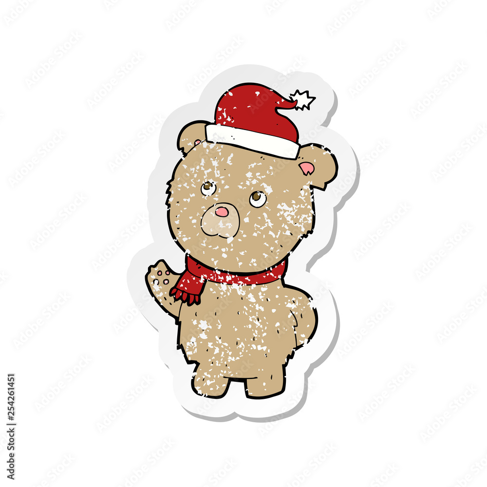 retro distressed sticker of a cartoon christmas teddy bear retro distressed sticker of a cartoon christmas teddy bear