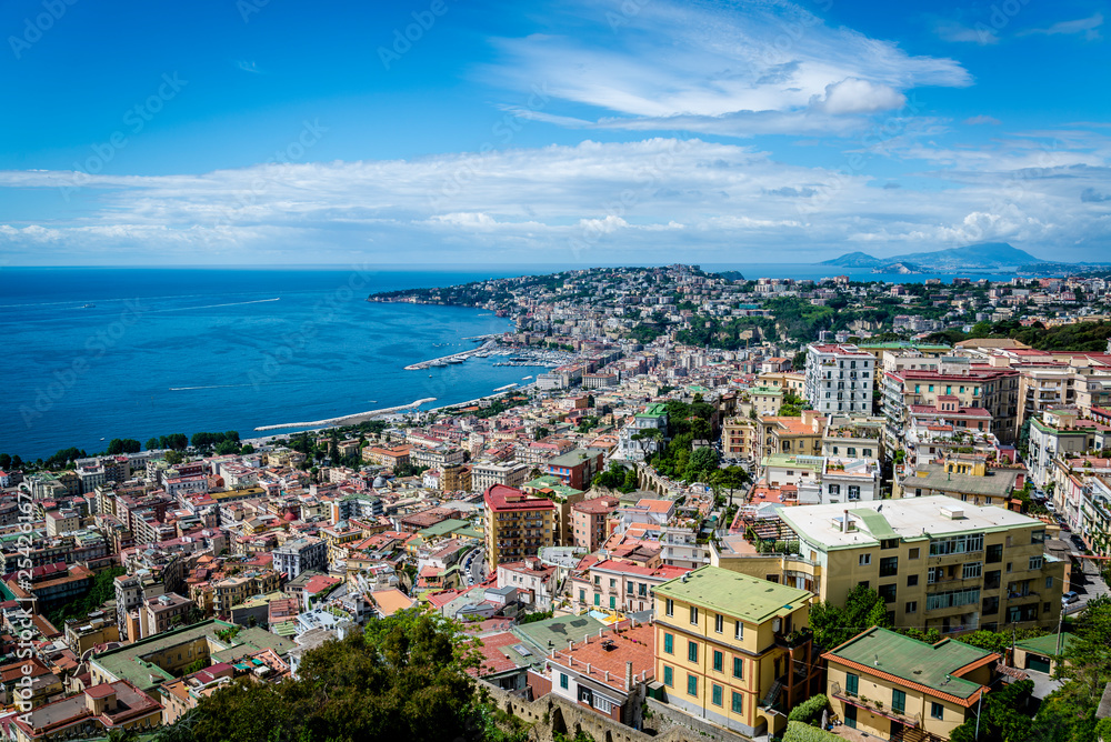 Cityscape and Bay of Naples from Castel Sant'Elmo, a medieval fortress, Naples, Italy