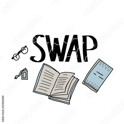 Book Swap hanwritten lettering. Vector design. 