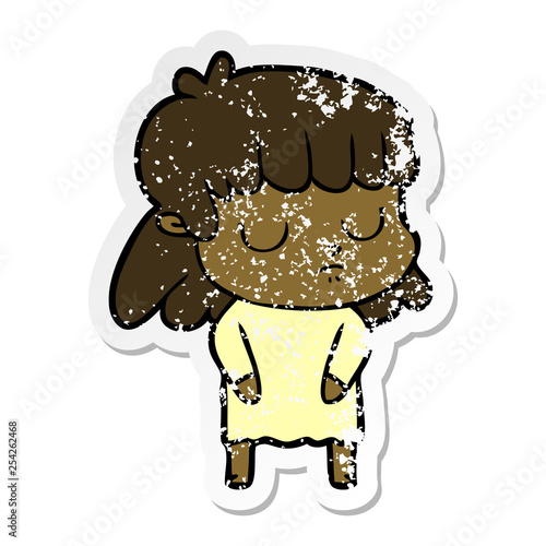 distressed sticker of a cartoon indifferent woman
