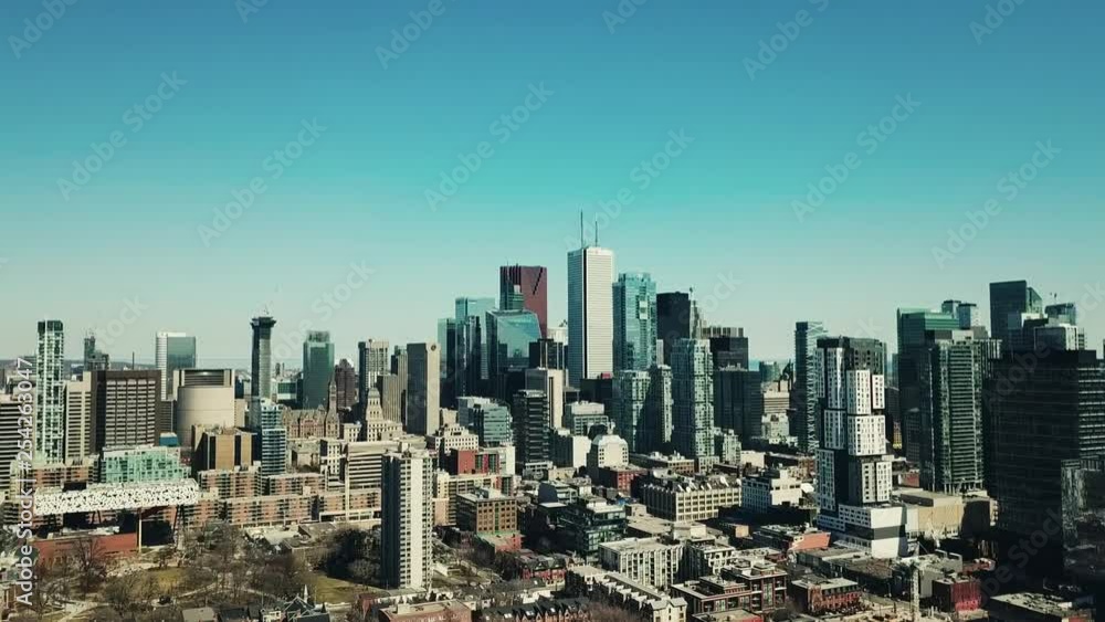 Aerial Pan, showing the Skyline of Toronto on a sunny summer day. Aerial Pan, showing the Skyline of Toronto on a sunny summer day.