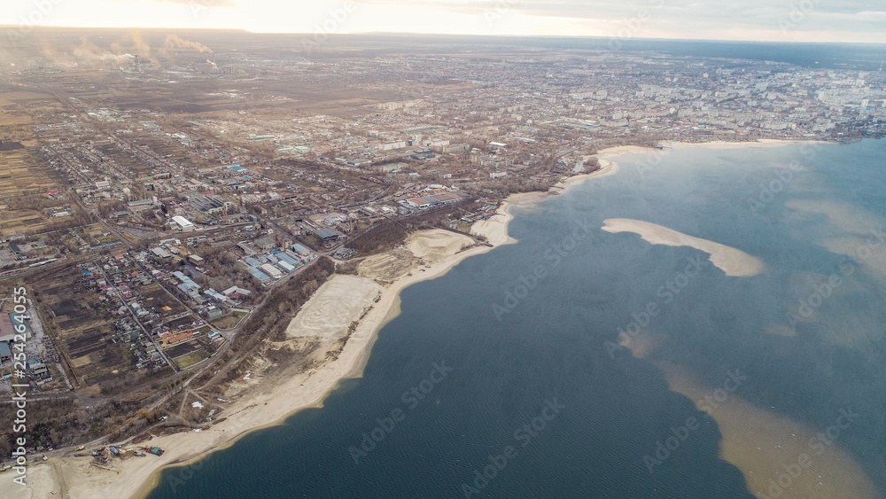 coastal line of the city , areal view ,drone shoot 