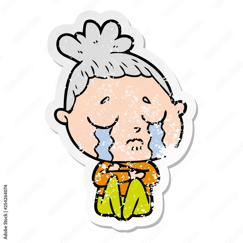 distressed sticker of a cartoon crying woman hugged up distressed sticker of a cartoon crying woman hugged up