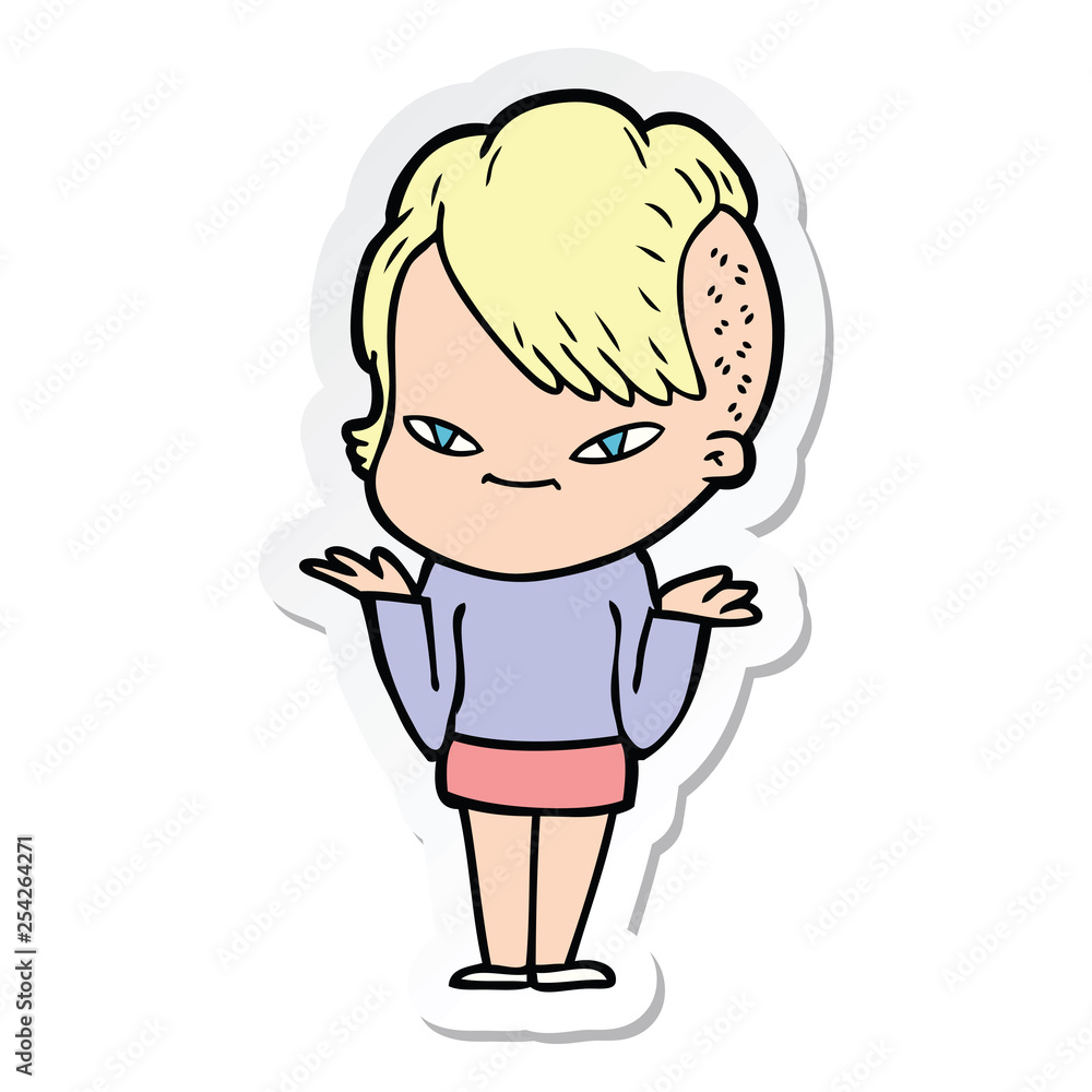 sticker of a cute cartoon girl with hipster haircut sticker of a cute cartoon girl with hipster haircut