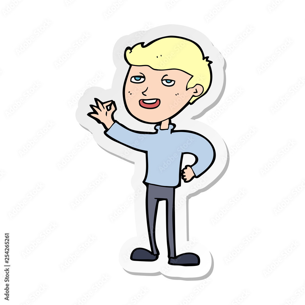 sticker of a cartoon man making excellent gesture