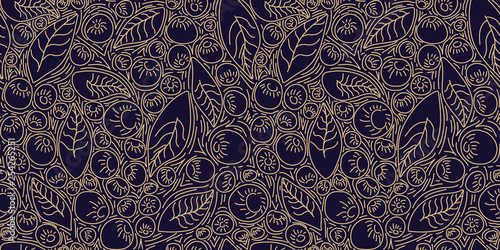 Pattern concept berries acai vector line. hand drawing, funny doodles on a dark background.