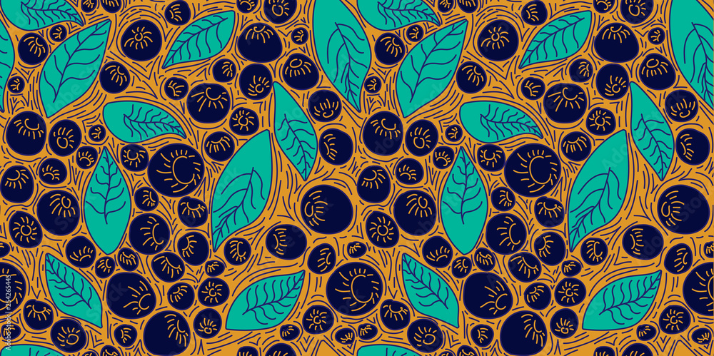 Quadro su tela Pattern concept berries acai vector line