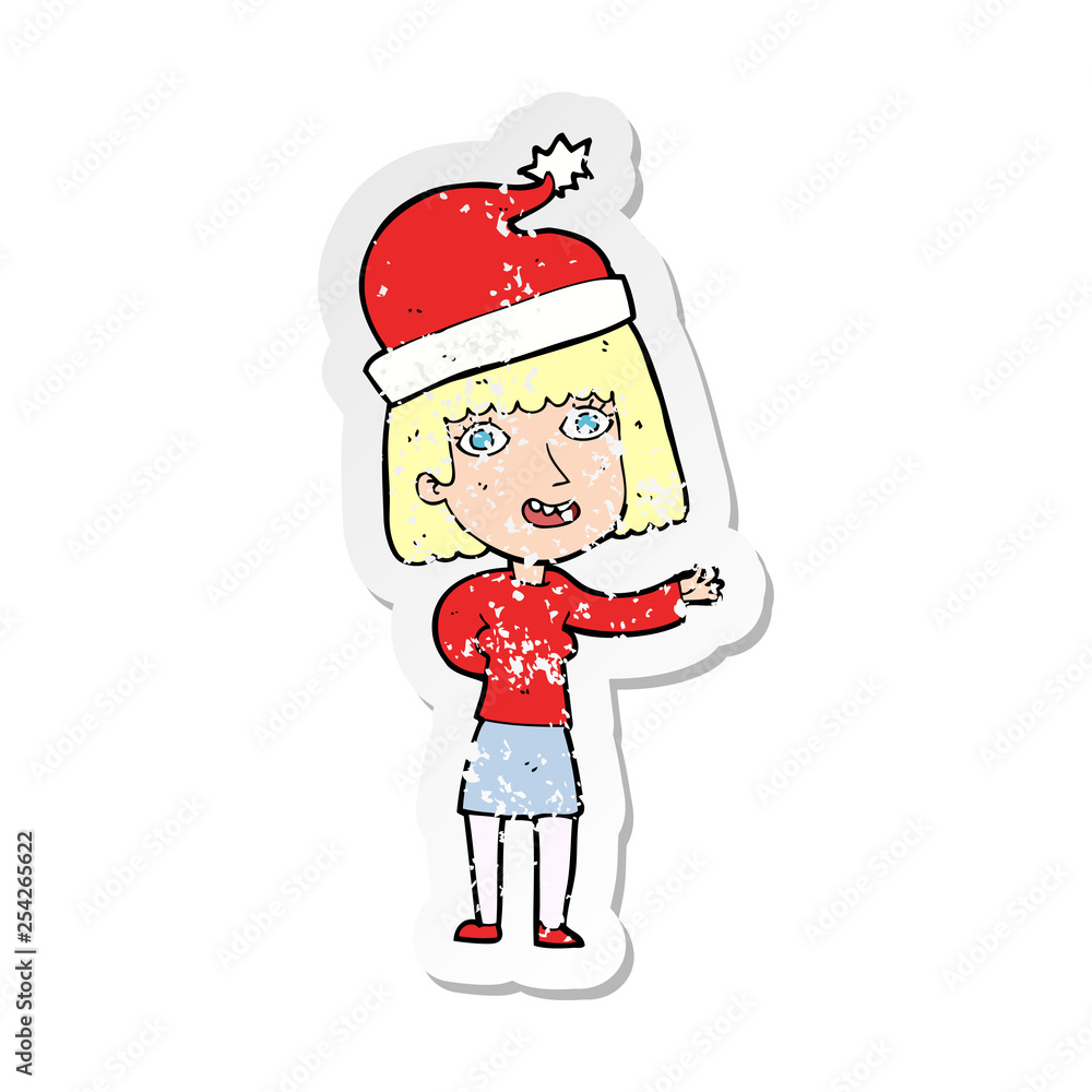 retro distressed sticker of a cartoon woman ready for christmas retro distressed sticker of a cartoon woman ready for christmas