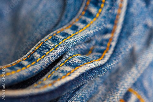 Jeans with yellow stitching thread