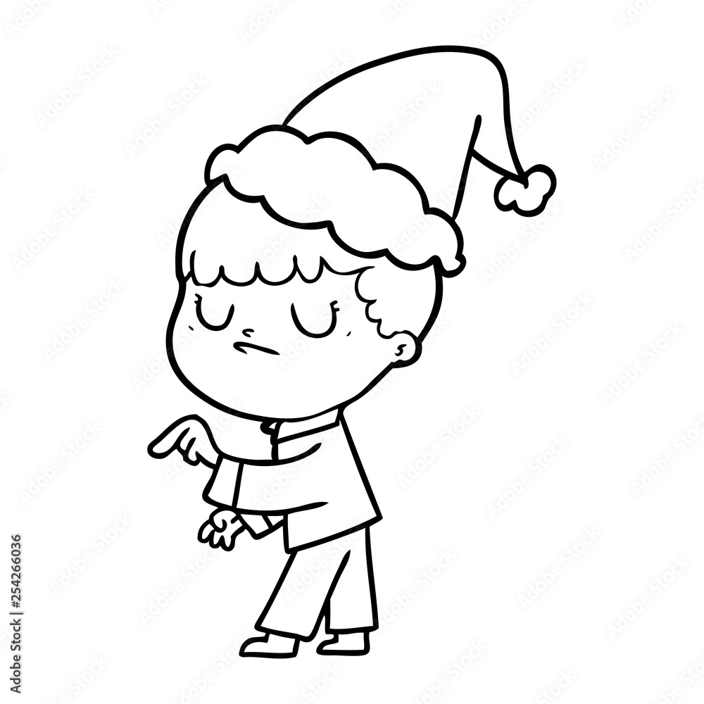 line drawing of a grumpy boy wearing santa hat line drawing of a grumpy boy wearing santa hat