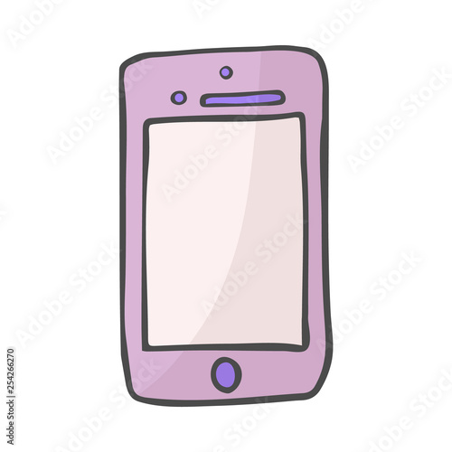 Smart phone color doodle icon. Hand drawn sketch in vector