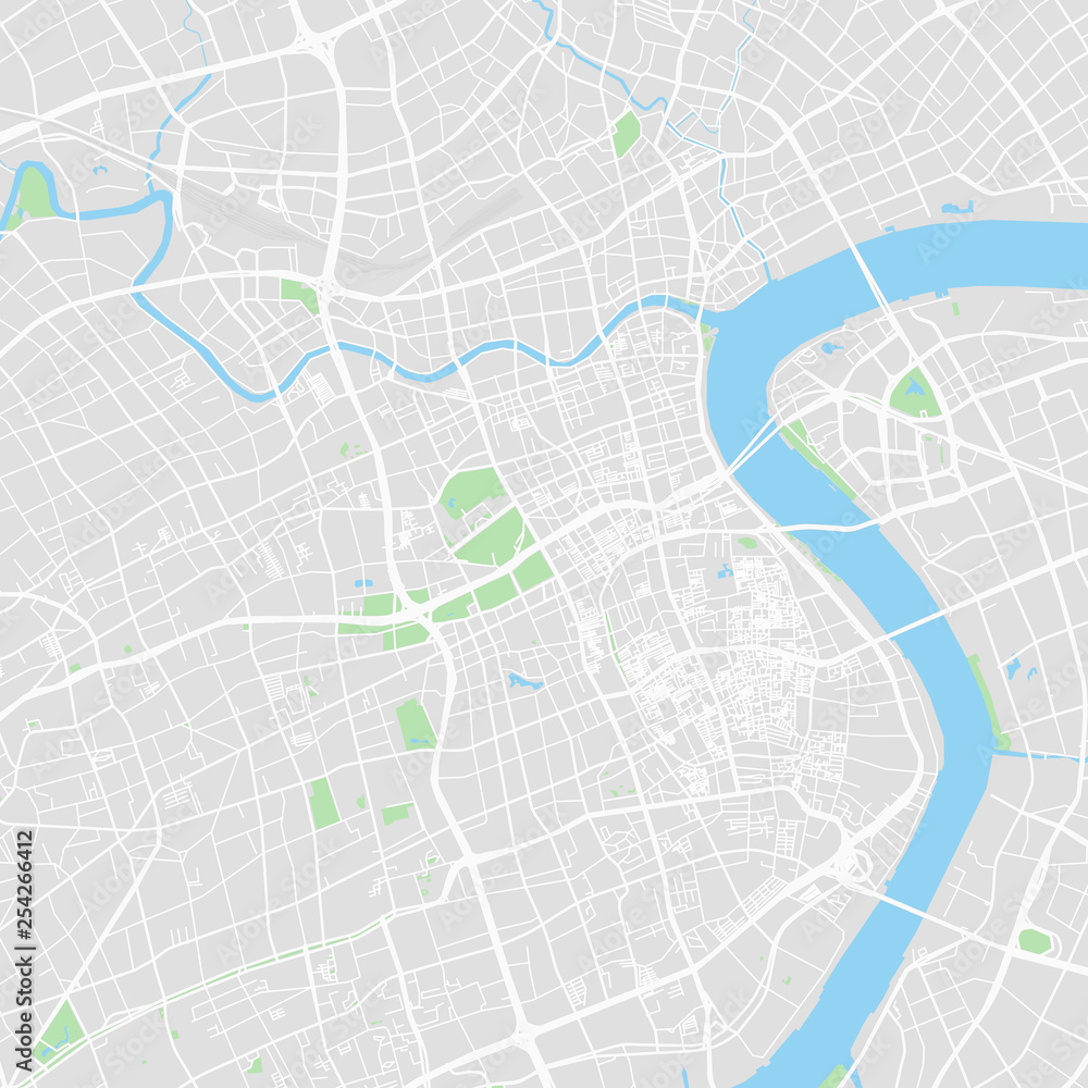 Downtown vector map of Shanghai, China