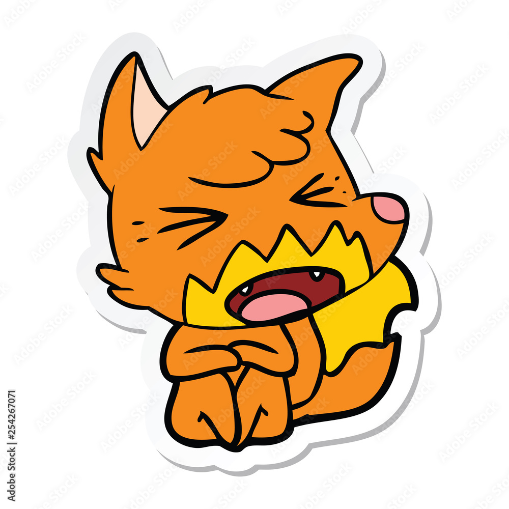 sticker of a angry cartoon fox sitting on floor sticker of a angry cartoon fox sitting on floor