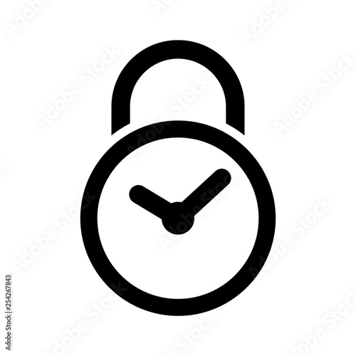 Padlock with clock icon. Vector illustration icon concept of closed clock padlock. Time lock logo icon design