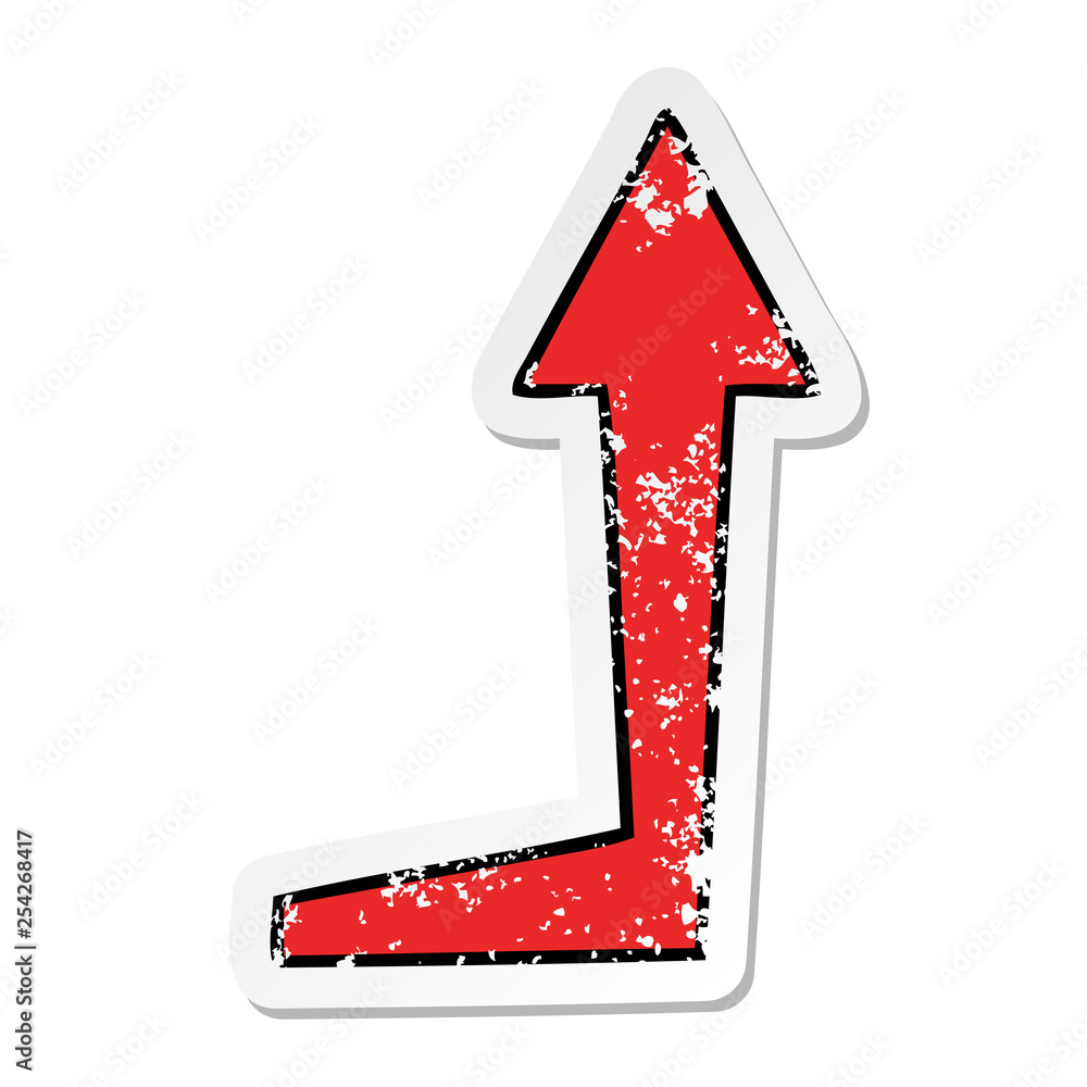 distressed sticker of a quirky hand drawn cartoon arrow distressed sticker of a quirky hand drawn cartoon arrow