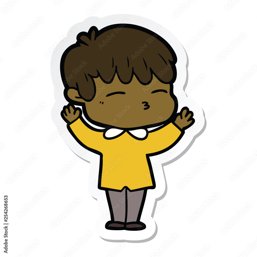 sticker of a cartoon curious boy sticker of a cartoon curious boy