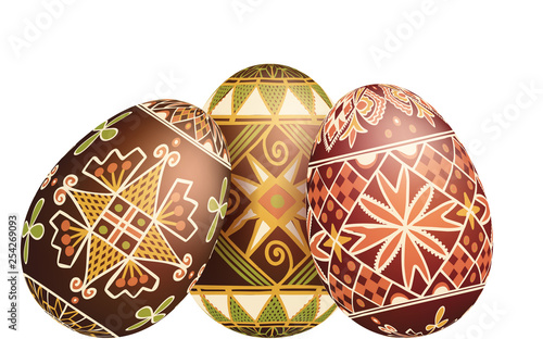 Pysanky easter eggs isolated on white. Traditional ukrainian easter eggs.