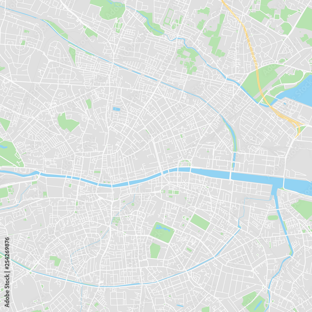 Downtown vector map of Dublin, Ireland