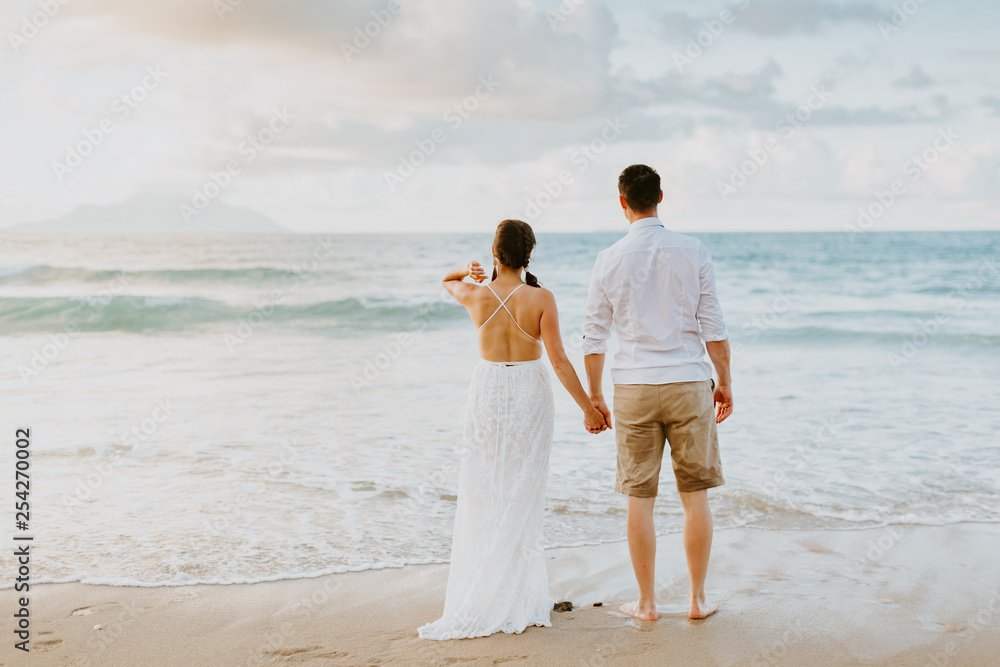 wedding couple travel on beach in tropics wedding couple travel on beach in tropics