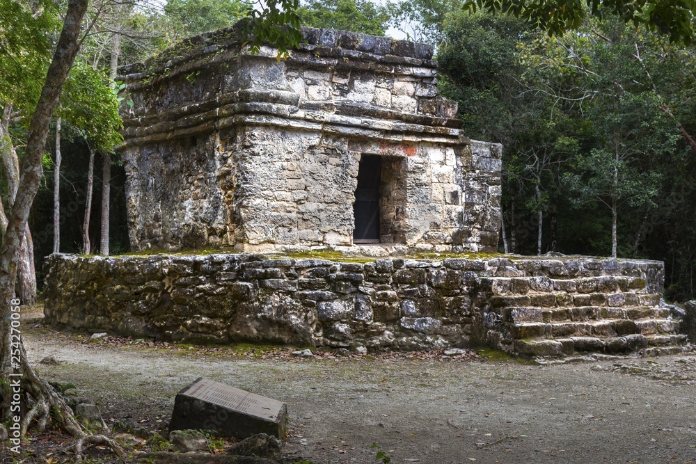 Ancient Mayan Civilization Ruins in San Gervasio Archeological Site, Cozumel Mexico