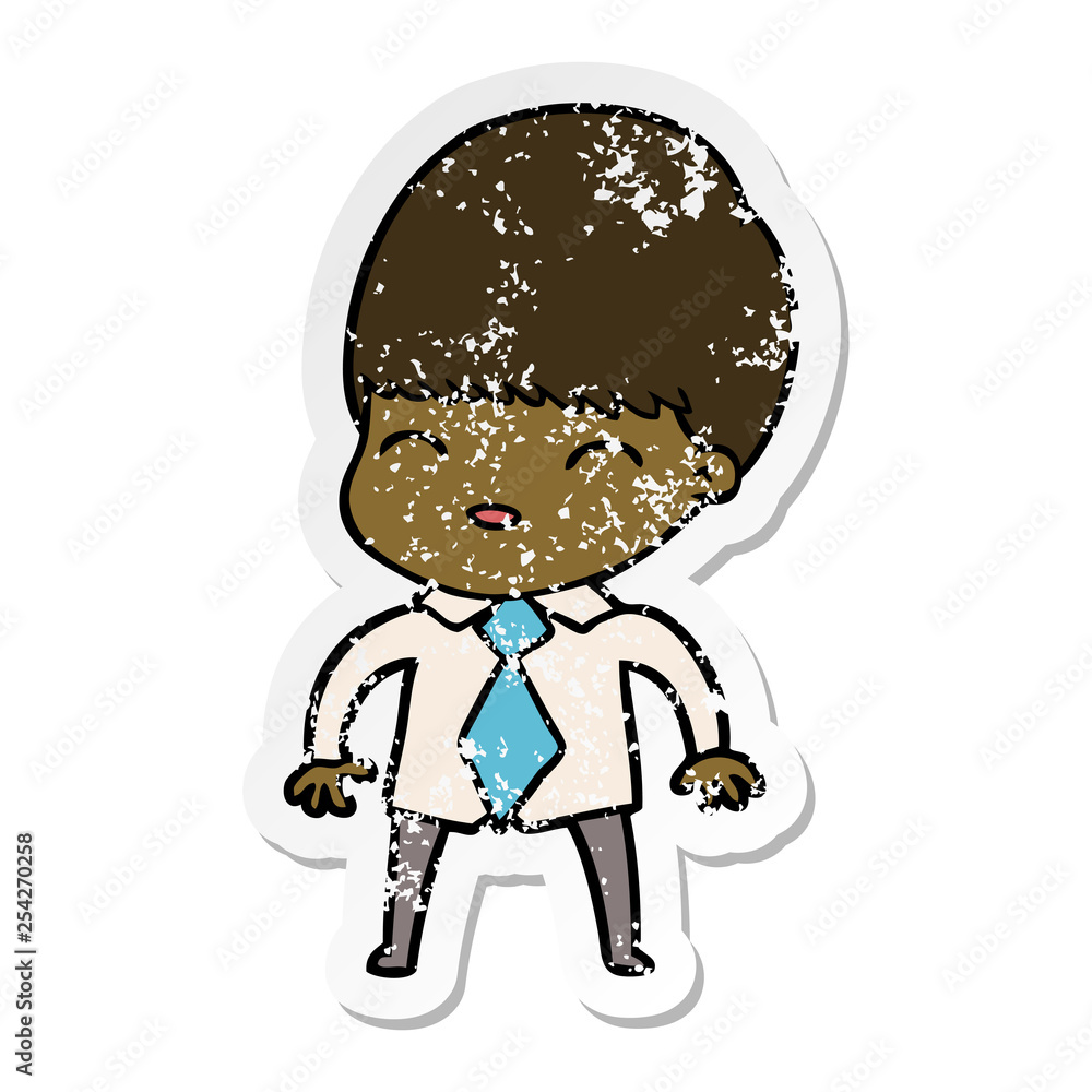 distressed sticker of a happy cartoon boy distressed sticker of a happy cartoon boy