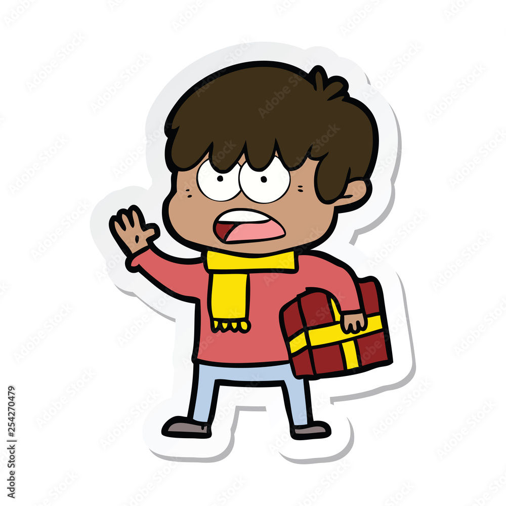 sticker of a worried cartoon boy