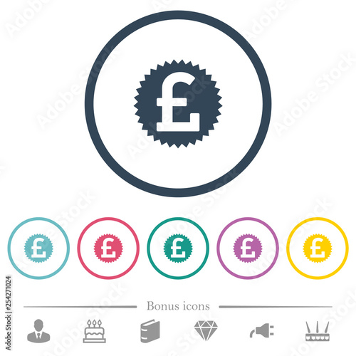 Pound sticker flat color icons in round outlines photo