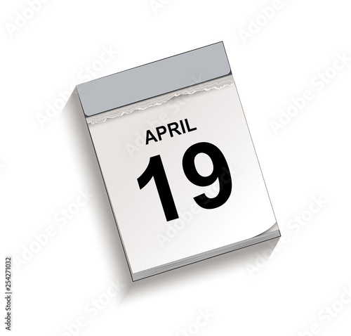 Kalender April 19, Abreißkalender mit Datum, Vektor Illustration isoliert auf weißem Hintergrund