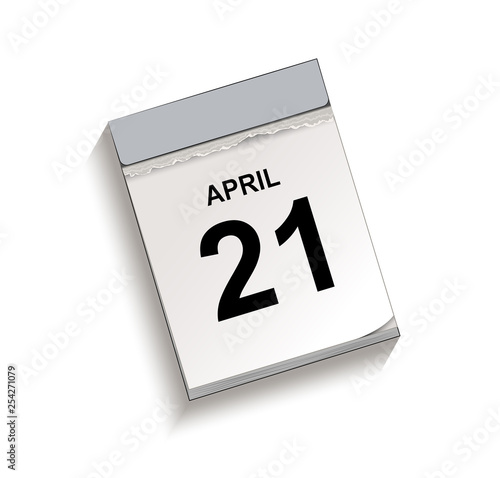 Kalender April 21, Abreißkalender mit Datum, Vektor Illustration isoliert auf weißem Hintergrund
