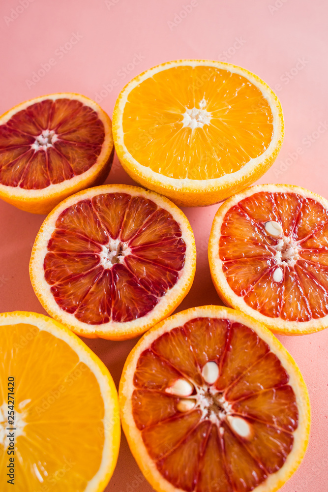 Summer background half of citrus. Creative summer pink background. Summer background half of citrus. Creative summer pink background.