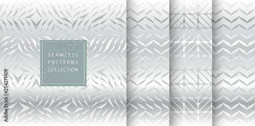 Set of silver seamless pattern. Vector texture design. Abstract seamless geometric pattern light background. Simple minimalistic gray gradient print collection. Web page fill modern hipster geometry.