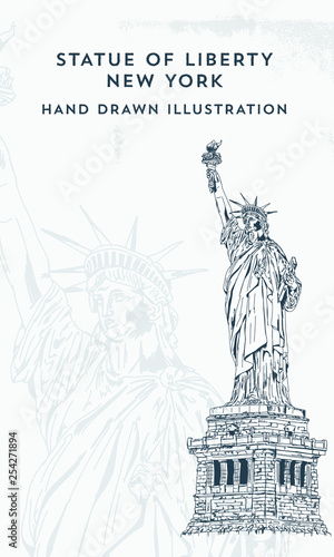 Hand Drawn Statue of Liberty Illustration. New York City