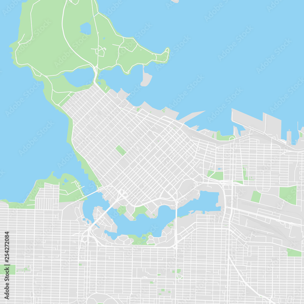 Fototapeta premium Mapa wektorowa centrum miasta Vancouver, Kanada