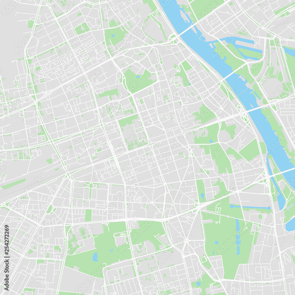 Downtown vector map of Warsaw, Poland