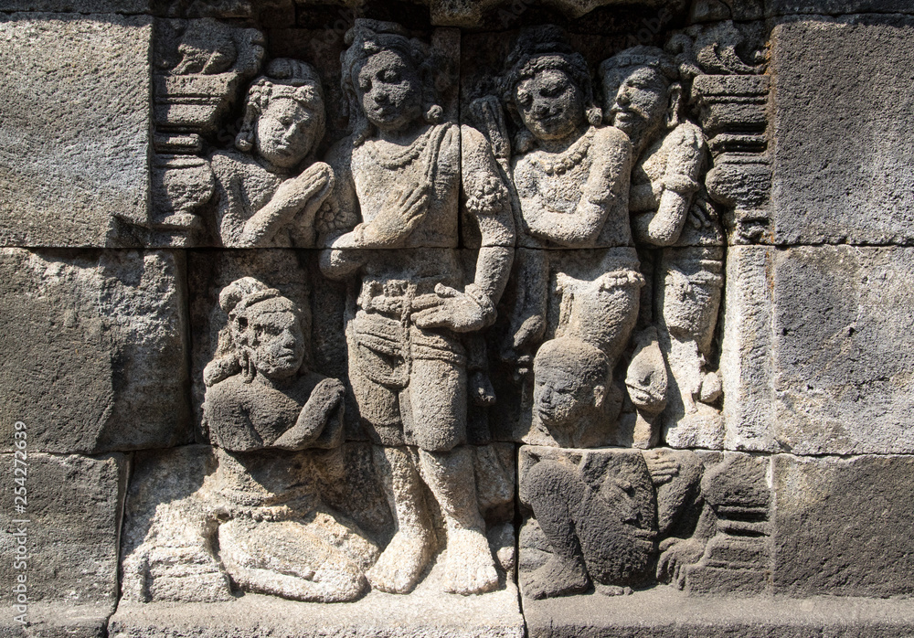 Detail of carved relief at Borobudur on Java, Indonesia. Detail of carved relief at Borobudur on Java, Indonesia.