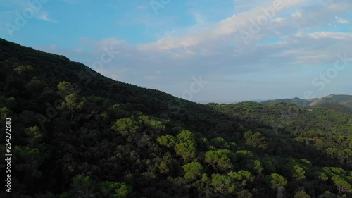 Aerial footage of Serralada Litoral natural park during sunrise photo