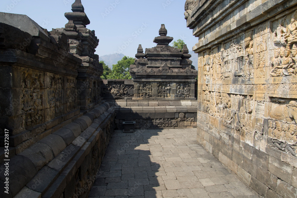 The Borobudur Temple or Boeroeboedoer  is a Buddhist shrine located 40 km northwest of Jogjakarta in the province of Central Java, in the center of the Indonesian island of Java. Next t