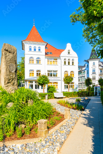 Historical villa buildings in Binz summer town on Baltic Sea coast, Rugen island, Germany