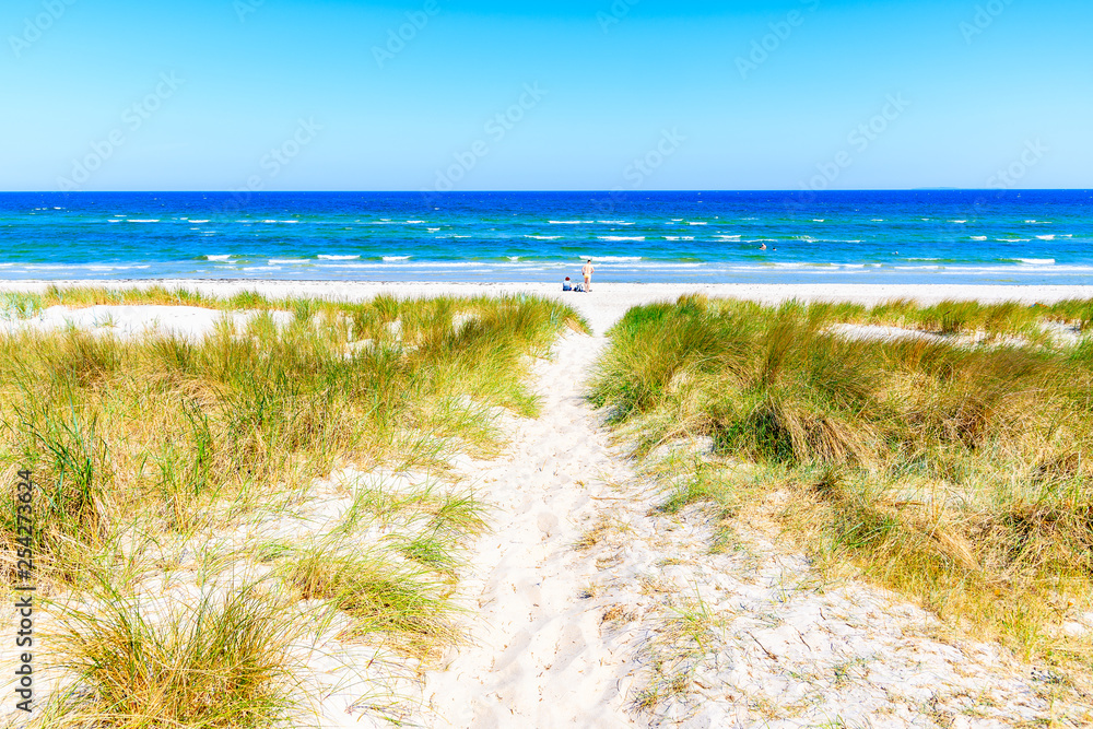 View of beach and sand dunes in Lobbe village, Ruegen island, Baltic Sea, Germany View of beach and sand dunes in Lobbe village, Ruegen island, Baltic Sea, Germany