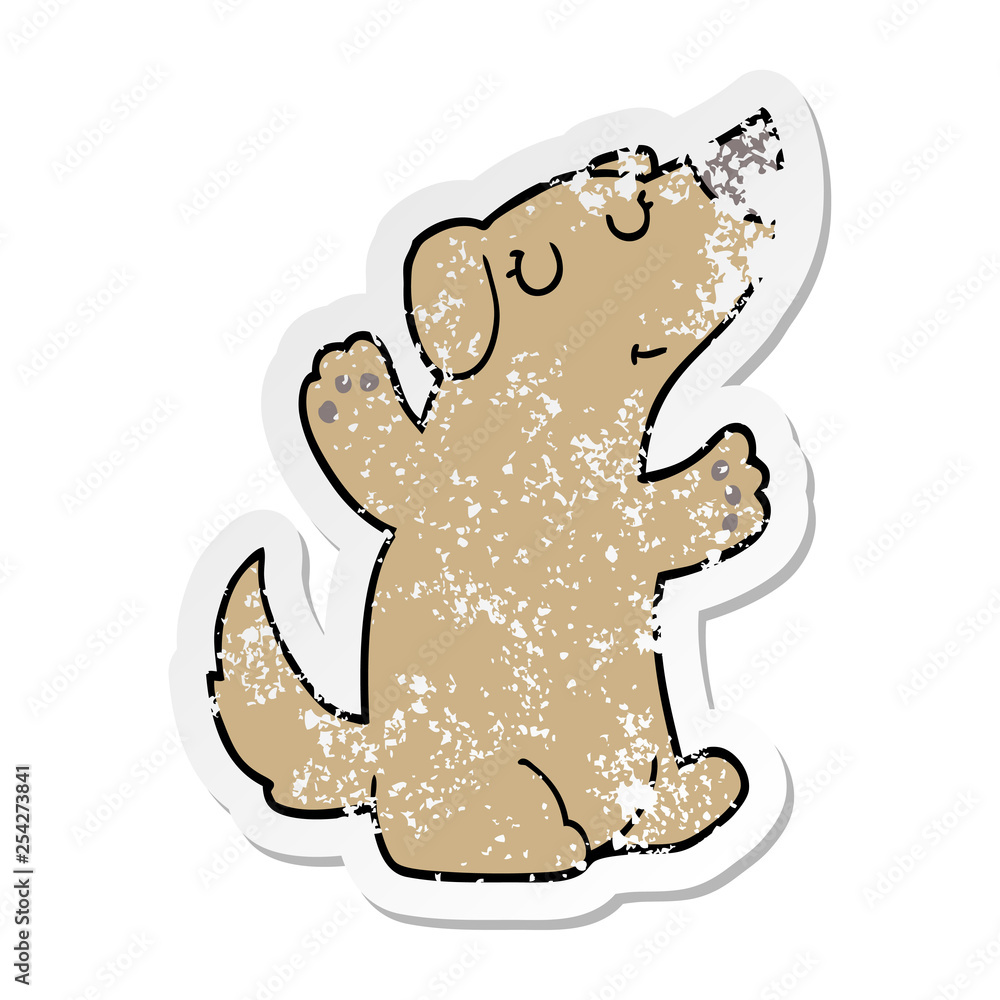distressed sticker of a cartoon dog distressed sticker of a cartoon dog