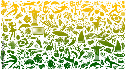 Vector illustration colorful background. World of Brasil pattern with modern and traditional elements. 2019 trend. Championship Conmeball Copa America 2019 in Brazil. 