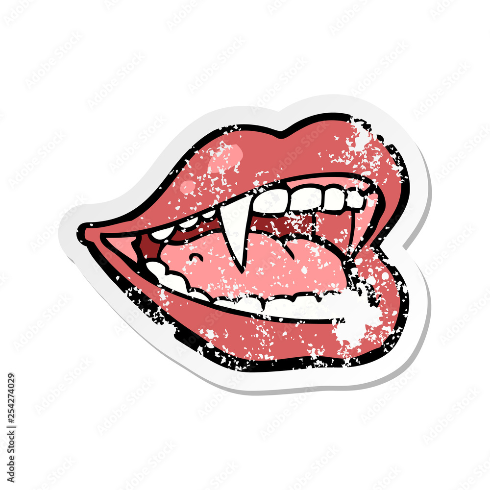 retro distressed sticker of a cartoon vampire mouth retro distressed sticker of a cartoon vampire mouth