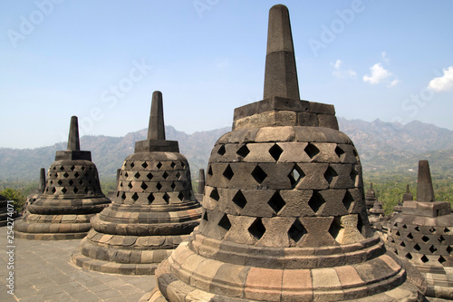The Borobudur or Boeroeboedoer is a Buddhist shrine. It is one of the tourist attractions of Central Java next to the Prambanan and the Kraton in Yogyakarta.