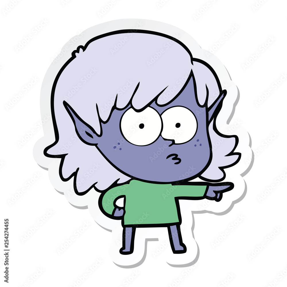 sticker of a cartoon elf girl pointing sticker of a cartoon elf girl pointing